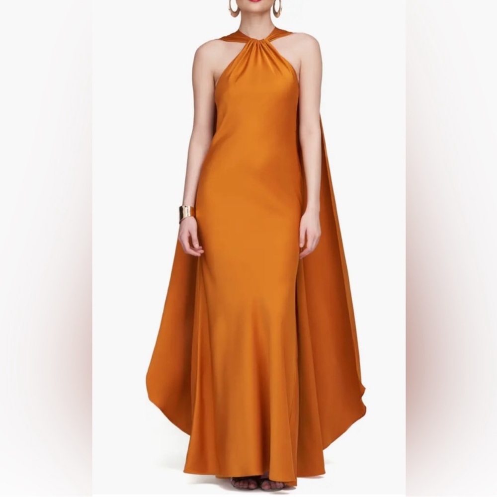 Elegant Orange Halter Neck Gown